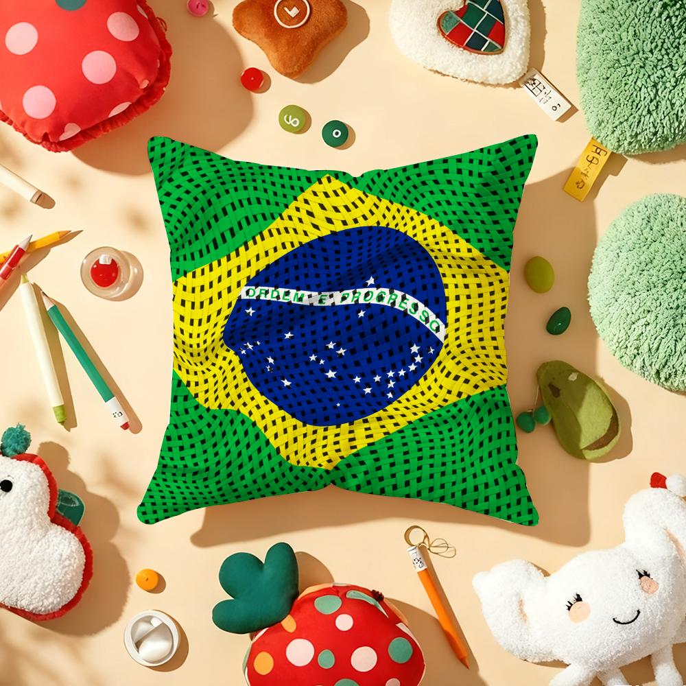 Brazil Flag Cushion Cover Plush Fabric Soft Double-Sided Printed Sofa Warm Winter Home Gift Pillow Cover