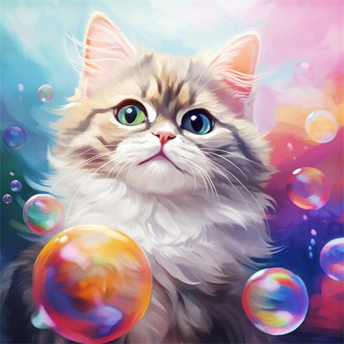 

DIY Алмазная картина Кот Мультфильм Полный квадрат Круглая вышивка Мозаика Животное Ручной работы Домашний декор Full Round 20x20CM