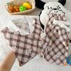 Sweet Casual Cloud Cotton Plaid Cartoon Puppy Pajamas Long Sleeves Trousers Set