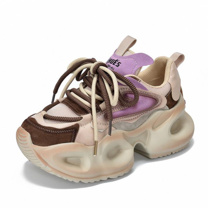 Moda 6CM Couro de Camurça Mesh Aérea Marca Alta Plataforma Anabela Primavera Verão Mocassim Vulcanizado Mulher Tênis Chunky Sapatos Respiráveis