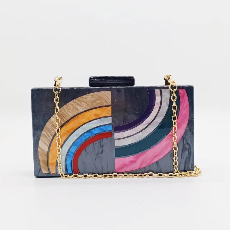 

Fashion Acrylic Pearl Shoulder Evening Bag Clutch Color Stripes Patchwork Luxury Exact Replicas Bags Women s Wallet Square Bags 18x10x4.5cm чёрный