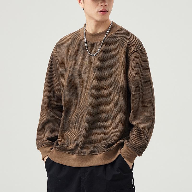 Men's Retro Heavyweight Knit Hoodie - Loose Casual Style for Autumn and Spring