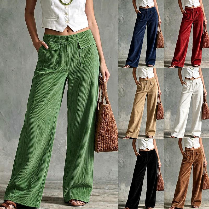 Pantaloni da donna a zampa larga in velluto a coste Vita elastica Vestibilità comoda Pantaloni casual