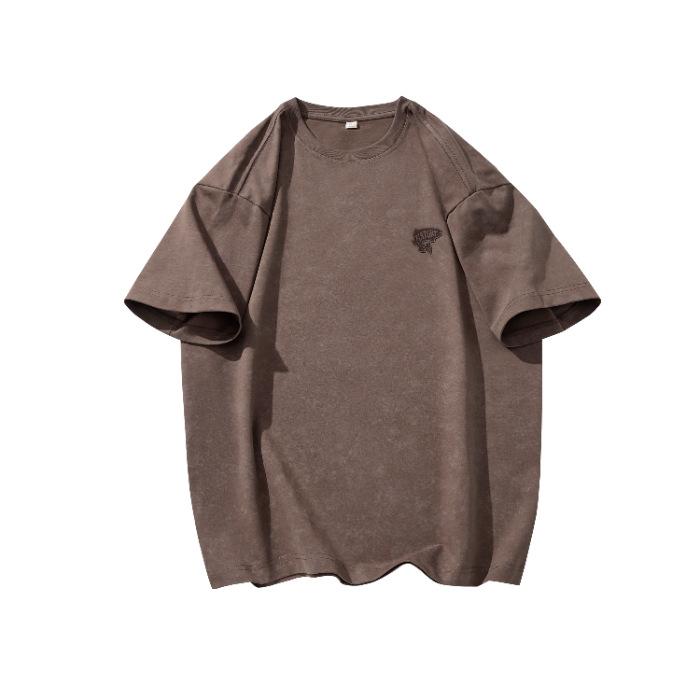 

New Summer Short-sleeved T-shirt Men s Heavy Embroidered Round Neck Loose Trendy Versatile Half-sleeved Top 4XL