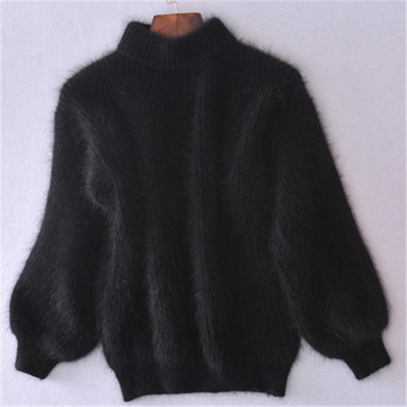 2026 Korean Lantern Sleeve Faux Mink Velvet Loose Knit Pullover Sweater for Women