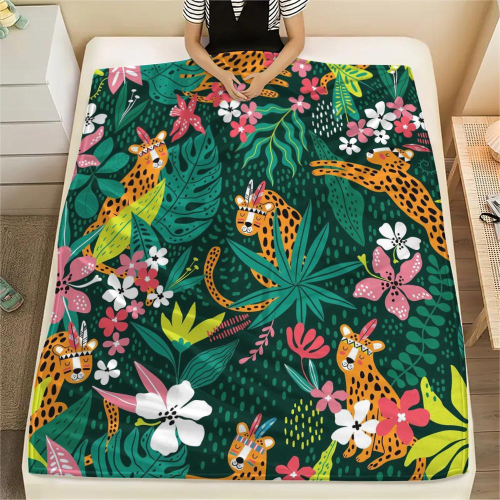 1Pc Jungle Leopard Print Flannel Blanket, High Quality Comfortable for All Seasons, Home Decor, Warmth and Comfort, Perfect for Christmas Gifts
