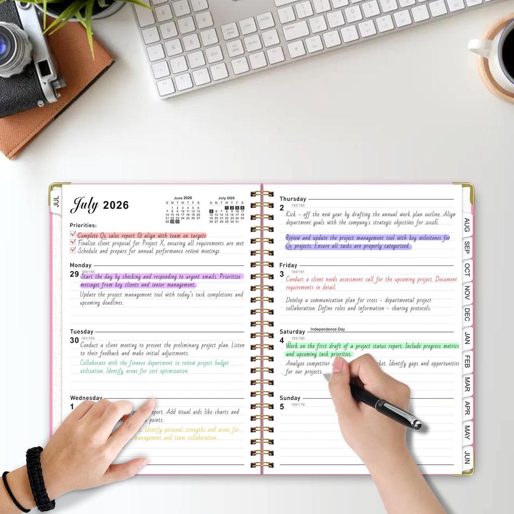 In Stock A5 Cross-border English Notebook 2026-27 Daily Planner with Customizable Coil Binding