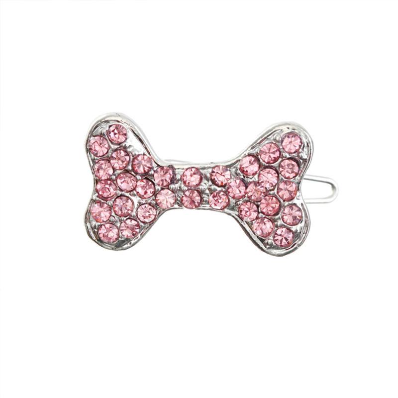 Non-slip Pet  Hair  Clips Bone-shaped Colorful Rhinestones Decoration Hairpin Hair Grooming