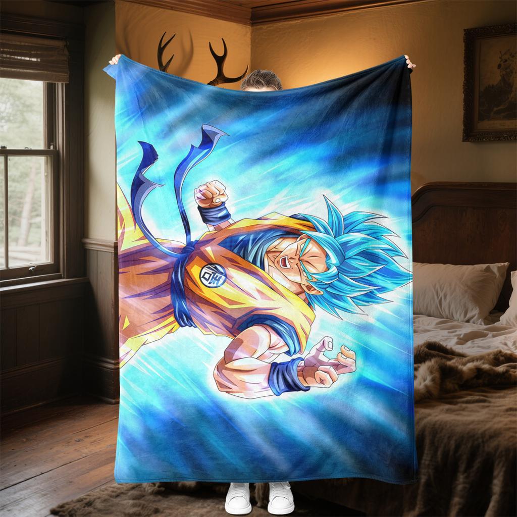 1 ks Flanelová deka s potiskem Dragon Ball Super, Vysoce kvalitní, Pro všechna roční období, Domácí dekorace, Teplo a pohodlí, Perfektní jako vánoční dárky