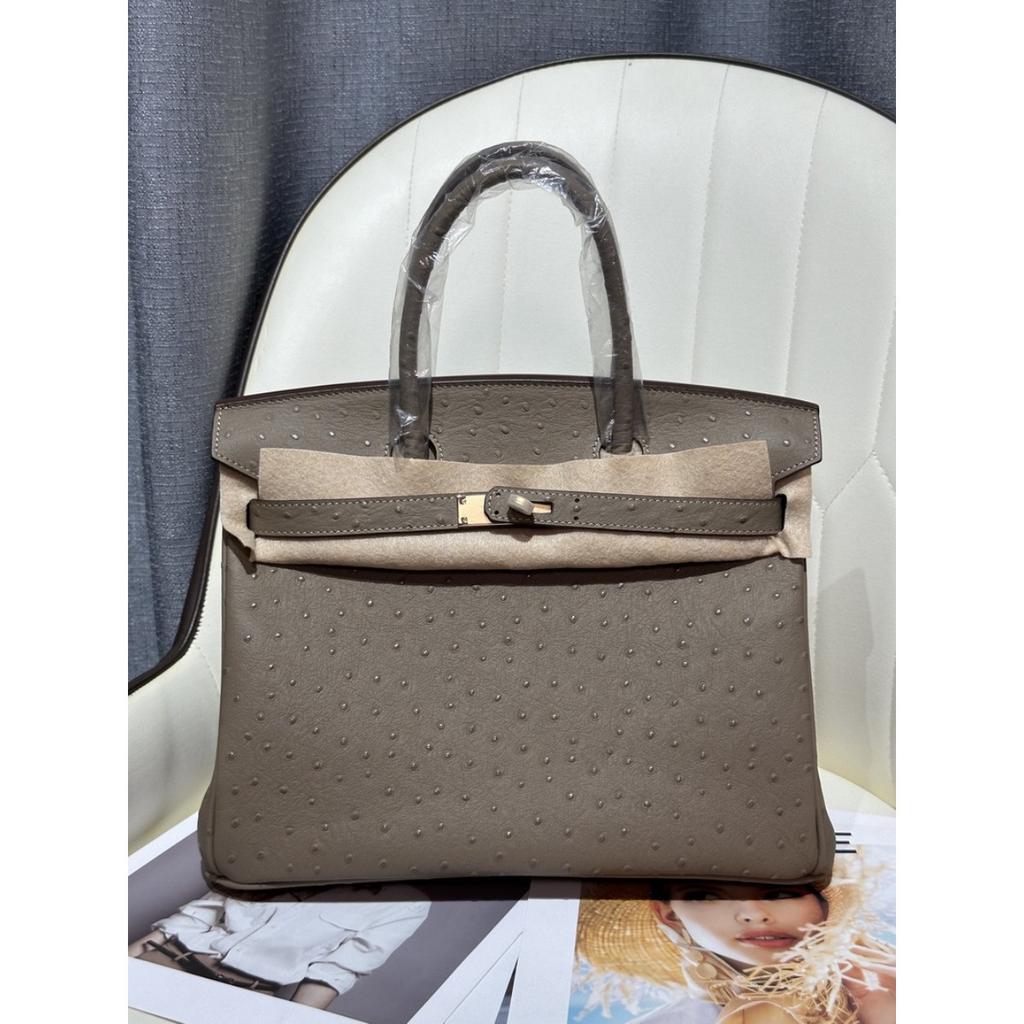Ostrich Pattern First Layer Cowhide 30CM Platinum Bag High Quality (J15-30BK)