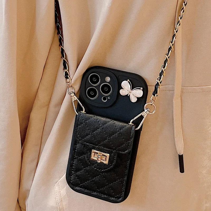 Luxury Cute Crossbody Leather Phone Case for IPhone 16 15 14 Plus 13 12 11 Pro Max XS XR X 7 8 Lanyard Card Holder Wallet Cover