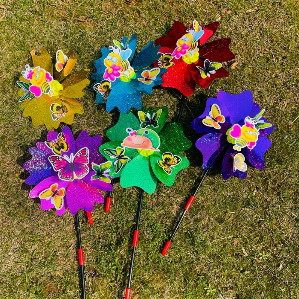 Glitter 3D Butterfly Dance Cartoon Petal Windmill Standing Lawn Flower  Outdoor Party Picnic Decor