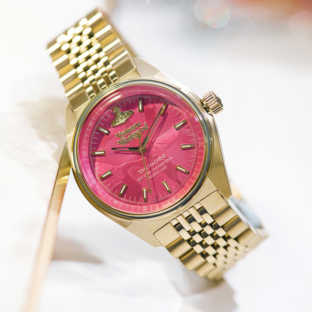 VIVIENNE WESTWOOD Quartz Watch Stainless Steel Strap Pink Dial Gift Box Classic Saturn Women Watches Fuchsia DWVV251RRGD