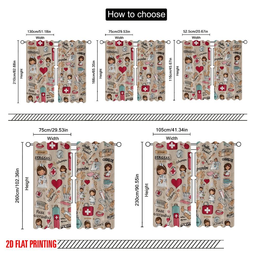 2pcs,2D Plane Printing Curtains Roller Blinds Premium Medical Durable Polyester (without Rod) All Seasons Ldeal for Bedroom,