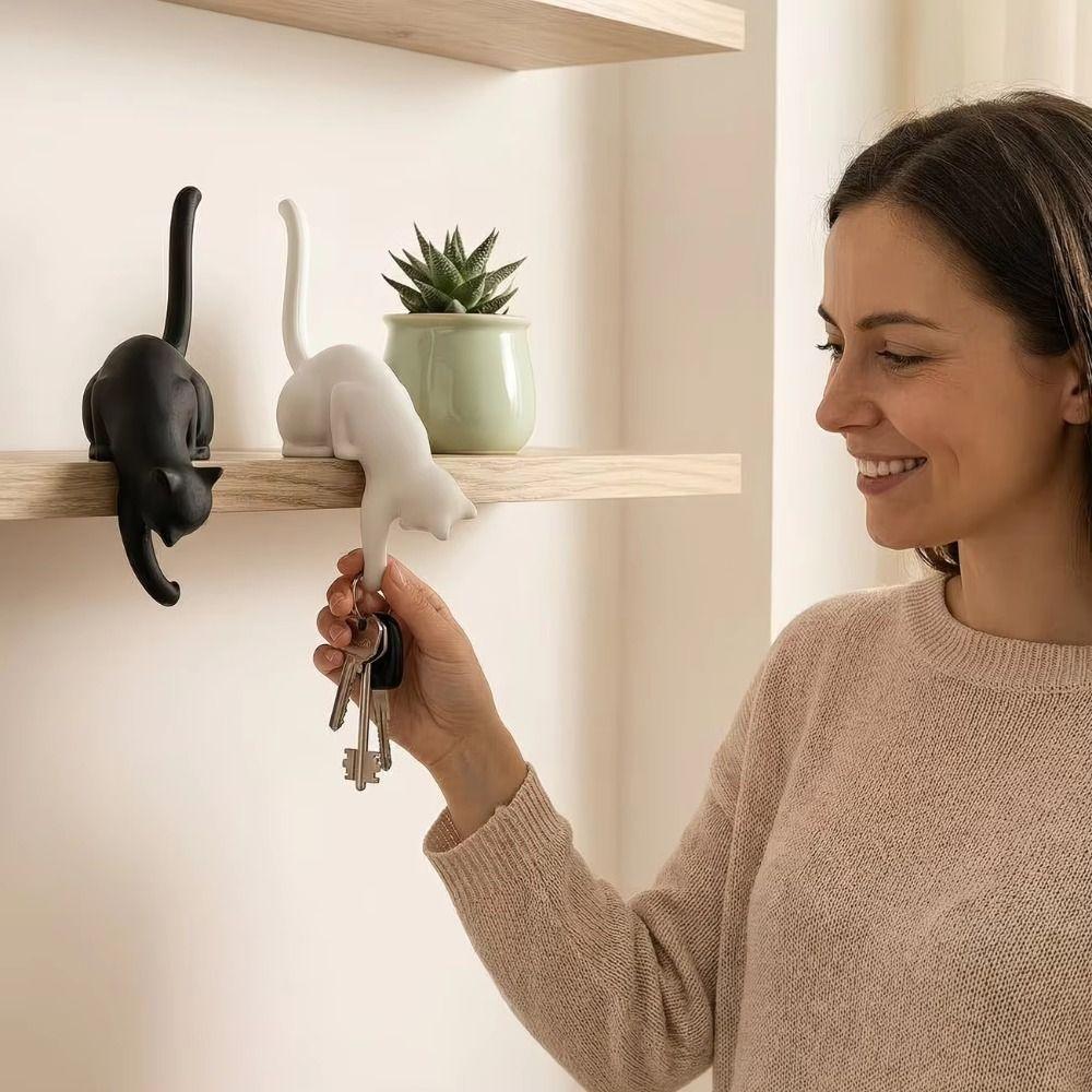 Adhesive Wall Hooks Decorative Wall Hooks Shelf Edge Design Hanging Holder Fashion Cat Tail Hooks