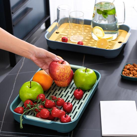 Multi-Purpose Drainage Tray Double-Layer Plastic Drying Rack Rinseable Garbage Tray
