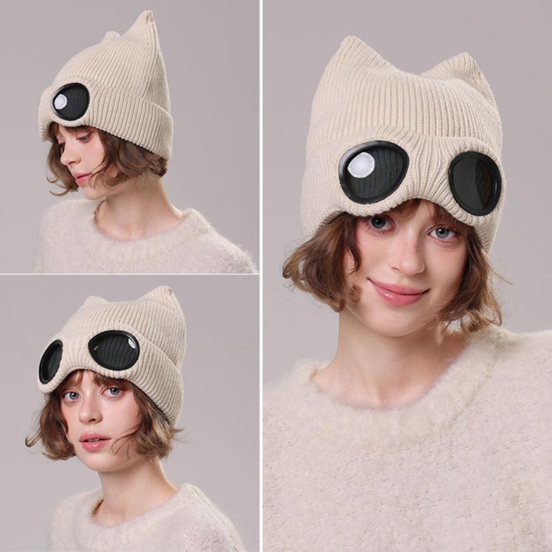 Winter Knitted Hat Women's Outdoor Thick Ear Protection Warm Hat Cartoon Glasses Wool Cap