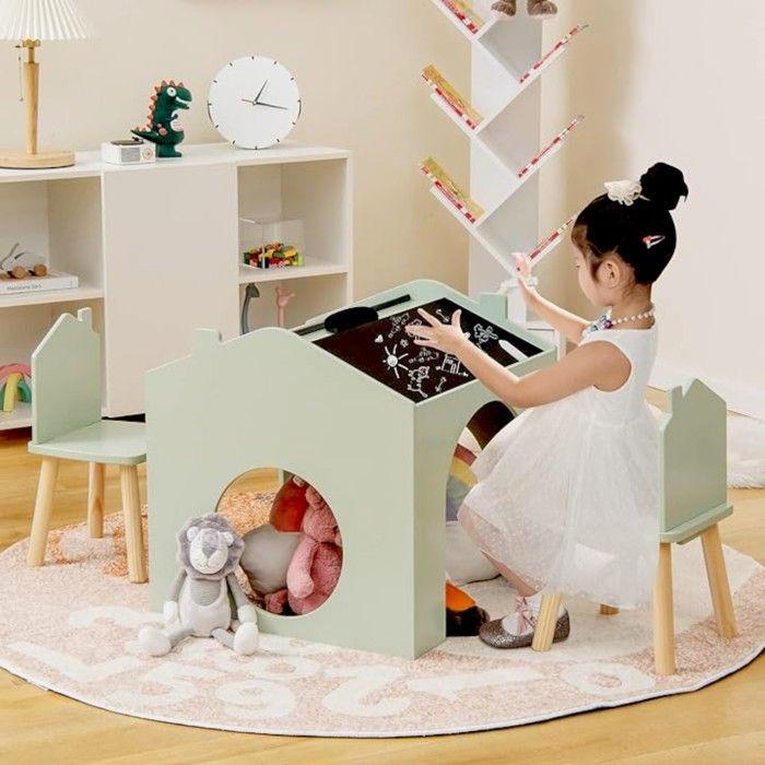 Maison d'activités multifonction - GINGER HOME - Table avec 2 chaises - Tableau noir - Design Montessori