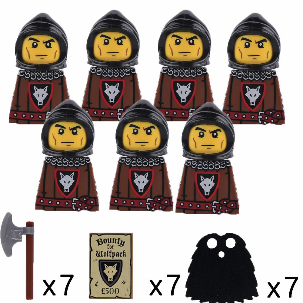 Wolf Knight Warrior Building Blocks – Medieval Castle Horse Soldier Toy with Sword, Axe, Bow, Shield & Cloak for Boys