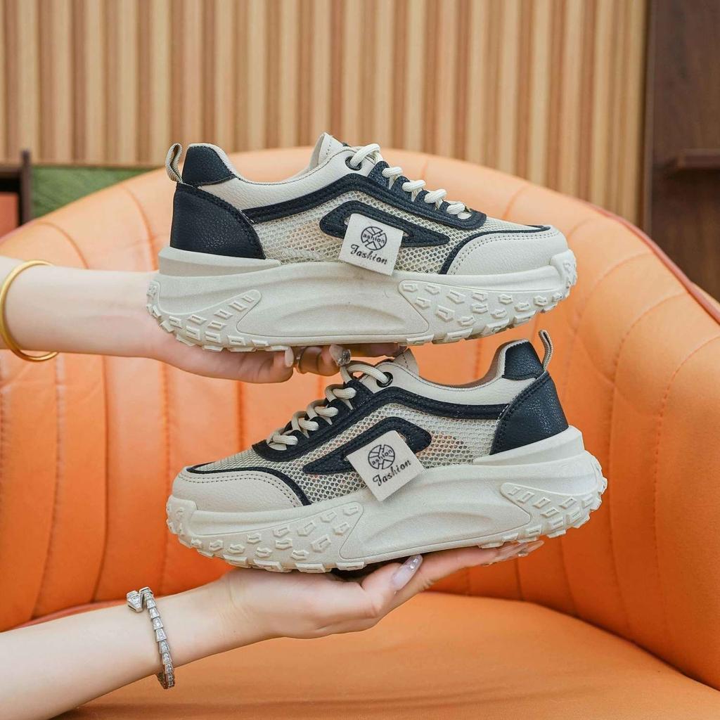 Mesh Platform White Shoes Women's 2025 New Spring and Summer Dad Shoes Women's Korean Version Breathable and Versatile Casual Sports Shoes