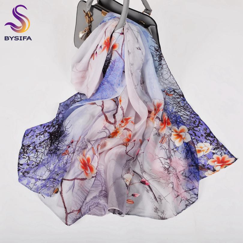 [BYSIFA] Bean Green 100% Silk Chiffon Hijab Scarf Ladies Brand Long Scarf Beach Shawls Autunm Winter Women Floral Design Scarves