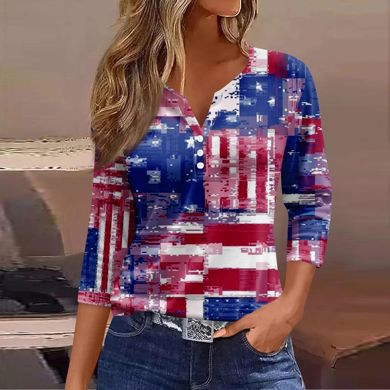 

Жен. Футболка Футболка С принтом Пуговицы Рукав 3/4 Повседневные Выходные Мода Классический V-образный вырез Обычный Топ XL