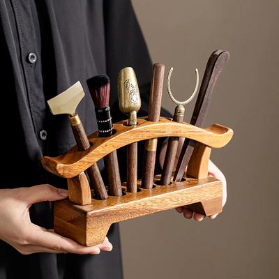 Ceviz Çay Töreni Rafı Altı Beyefendi Seti Aksesuarları Tam Sadelik Çay Bıçağı Çay Klipsi Masif Ahşap Tutuculu Çay Takımı