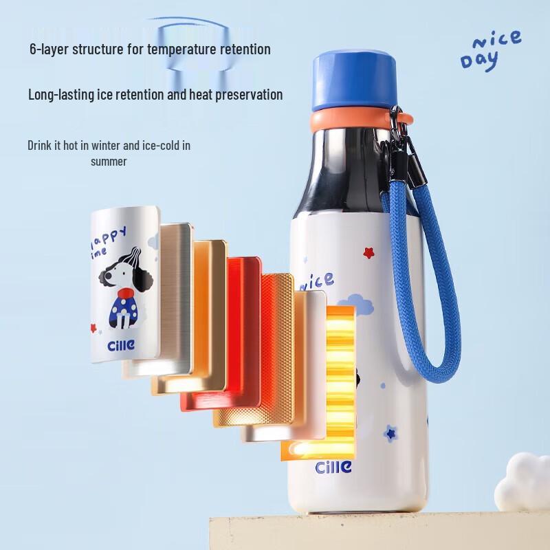 Cille 316 Stainless Steel Dual-Drink Straw Thermos Cup