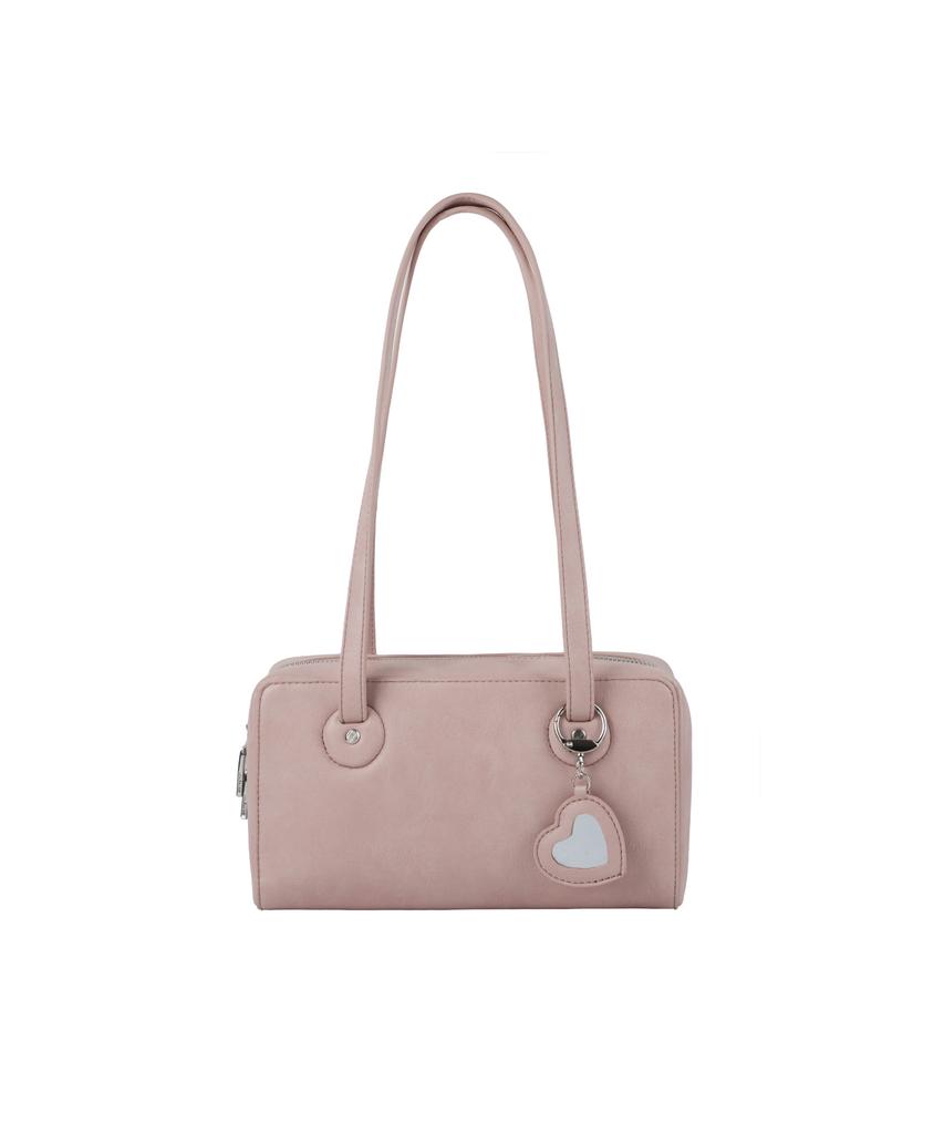 Leathery Plump Heart Keyring Shoulder Bag [Pink]