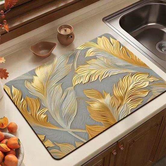 Floral Dish Drying Mat Absorbent Kitchen Drying Mat Reusable Washable Dish Drying Pad Non-slip
