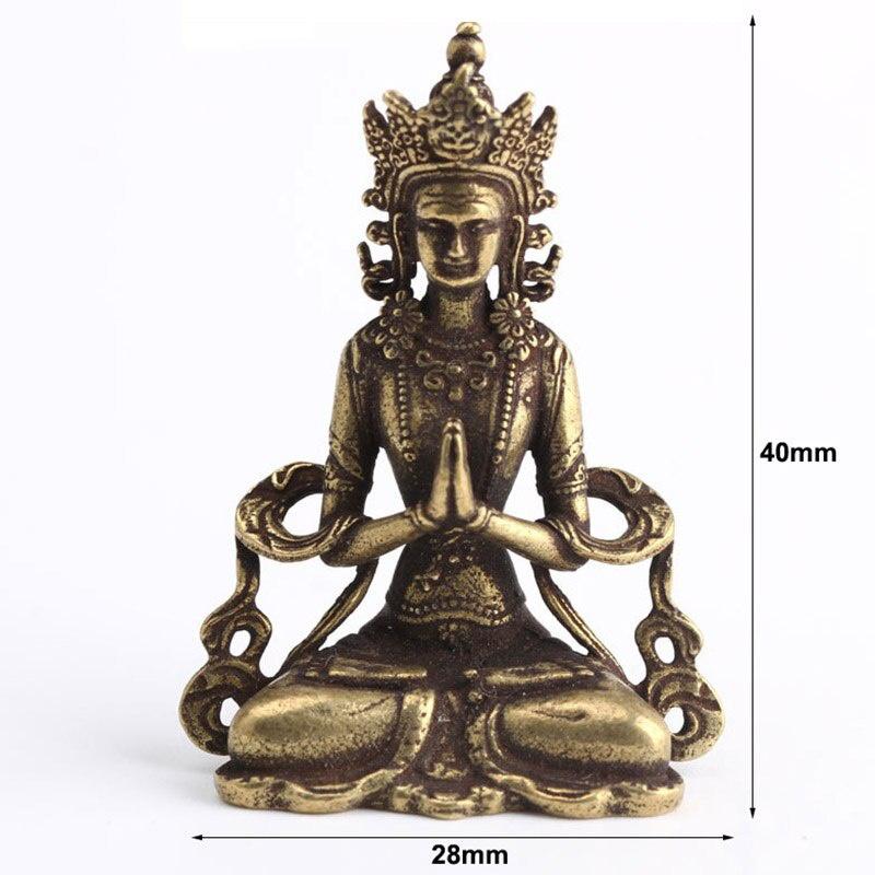 1Pc Retro Brass Meditate Zen Buddhism Household Buddha Ornament Living Room Handmade Decoration Copper Statue Tea House Ornament