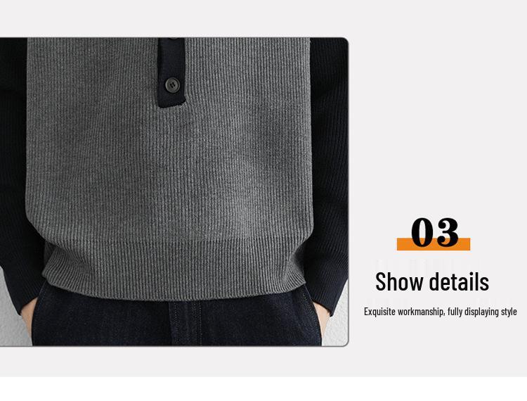 Men's 2025 Color-Block Knit Sweater Coat: Trendy Autumn/Winter Loose, Lazy Style with Half-Button and Turn-Down Collar
