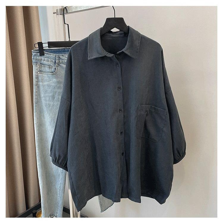 Cămașă cardigan lejeră și ocazională supradimensionată pentru femei, primăvară și toamnă în stil Hong Kong, cu mărime mare și potrivire relaxată