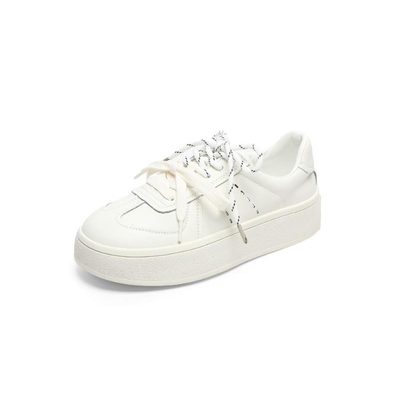 Color Matching Retro Women's Spring New Leather Breathable Thick-soled Non-slip Student White Shoes