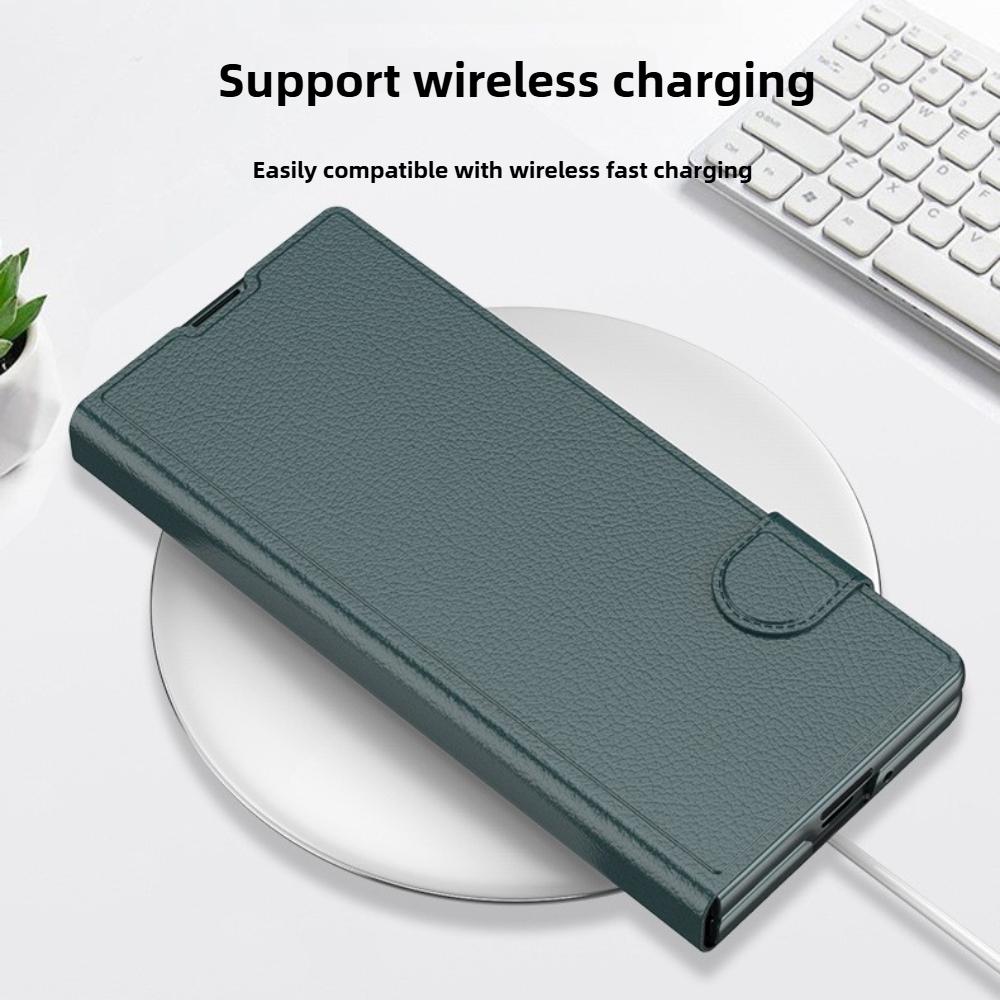 Magnetic Buckle Card Holder Flip Phone Case + Film for Samsung Galaxy Z Fold 7 Zfold 6 Wireless Charging Leather Thin Hard Cover