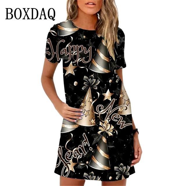 Fashion Christmas Snowman Digital Printed Women's Clothing Kawai Sweet Cartoon Short Sleeve New Summer Casual Dress
