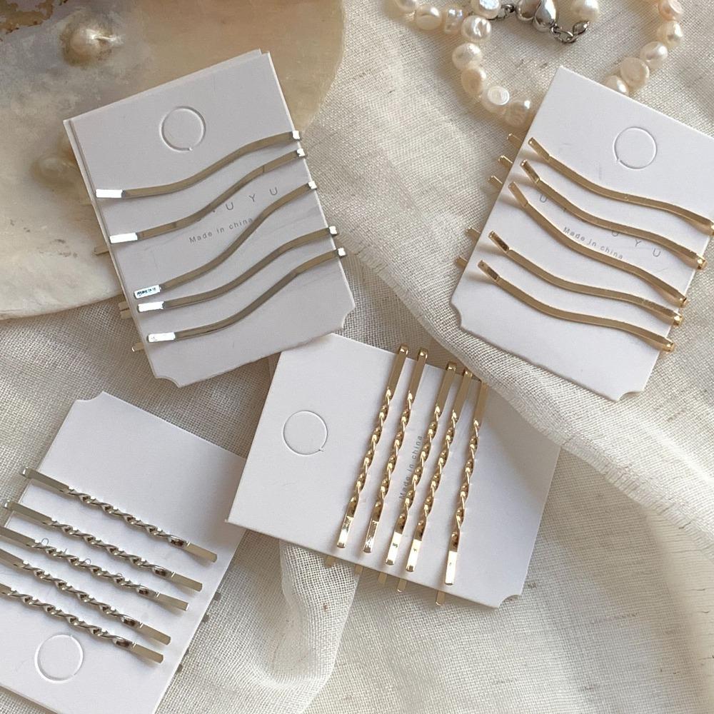 5pcs Bright Gold Color Metal Hairpins 5.5cm Wavy Hair ClipsMetal hair clips straight clips wavy side bangs forehead hair clippers Women's Headwear