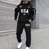 USA Letter Print Hoodie und Jogginghose Set Unisex Pullover Langarm Kapuzenoberteil und Kordelzug Jogginghose Zweiteiliges Outfit