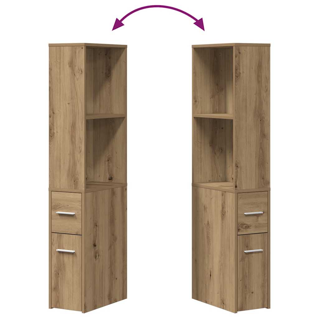 Narrow Bathroom Cabinet with Casters Artisan Oak Finish Particleboard