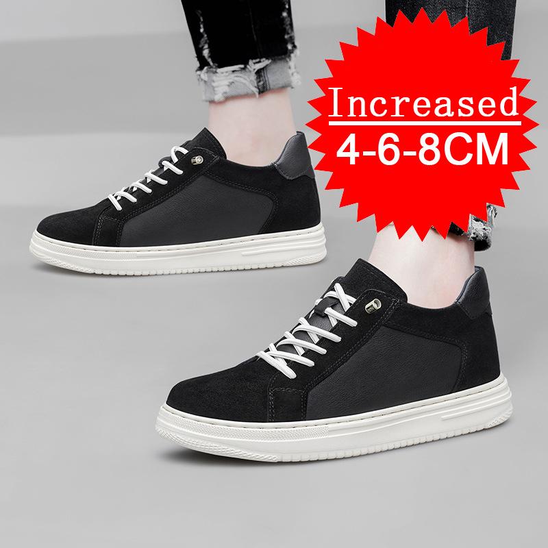 New Shoes Men Genuine Leather 4/6/8CM Increasing Shoes Sneakers Invisible Height Increasing Shoes Casual Shoes Skateboard Shoes