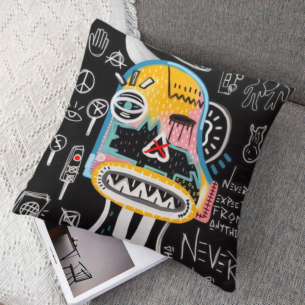 Graffiti - Style Abstract Square Jacquard Pillow Cover for Sofa Office Waist Cushion Cover Home Decorative Pillowcase