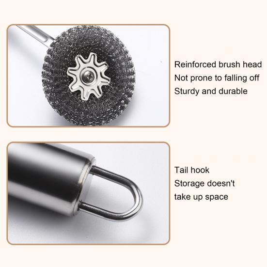 Pot Brush Rust-Proof Stainless Steel Scrubber with Ergonomic Non-Slip Handle Pots Pans Grills Ovens Cleaning Brush Stubborn Stain Remover