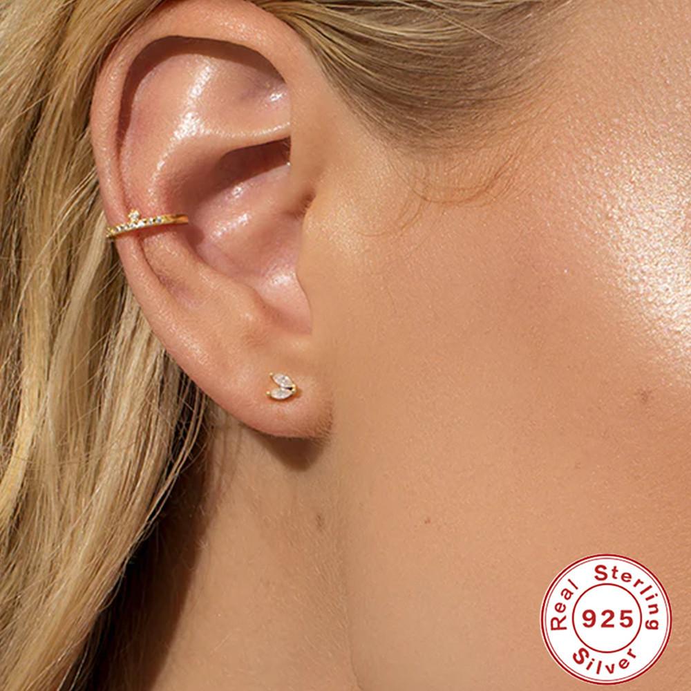 S925 Sterling Silver Simple Fashion Dense Inlay Simple Diamond Without Ear Piercing Ear Clip Earring Ear Bone Clip