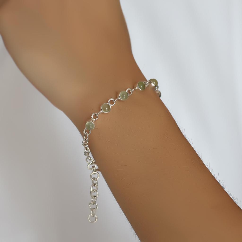 Prehnite Silver Bracelet, 925 Sterling Silver Handmade Jewelry, Gifts For Her, Women Silver Bracelet Ab0546