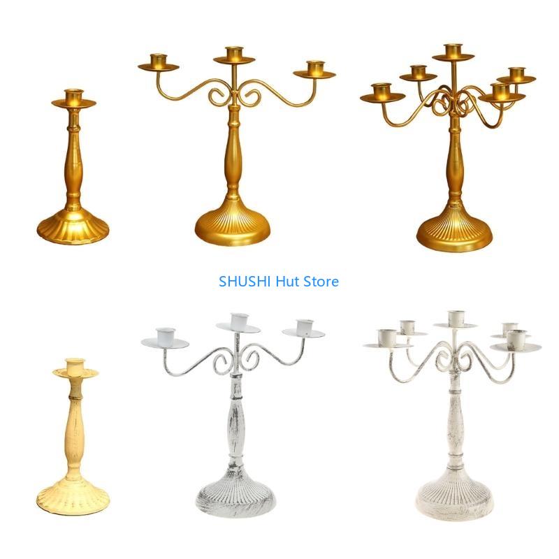 European Retro Metal Holder 1/3/5 Arms Candlestick Ornament D57B