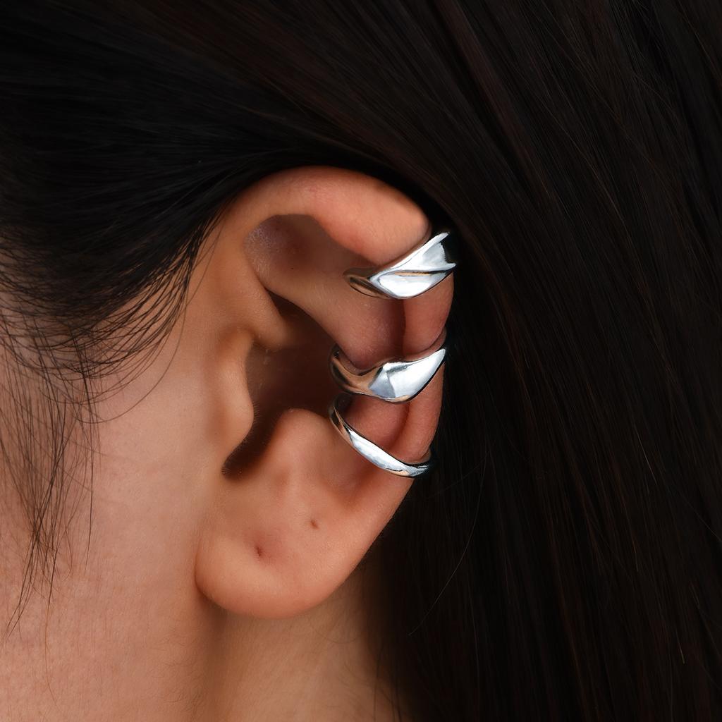 3pcs Set Hip-hop Trend Irregular Geometry Twisted Lines Clip Earrings for Women Men Personality Fashion Zircon Sets Accessories