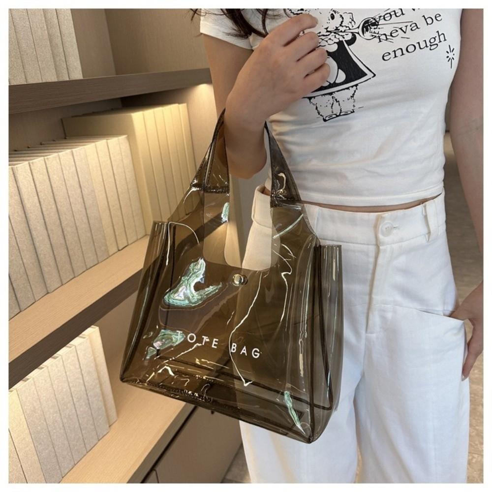 New PVC Transparent Shoulder Bag Large Capacity Waterproof Jelly Bag Beach Handbags for Summer