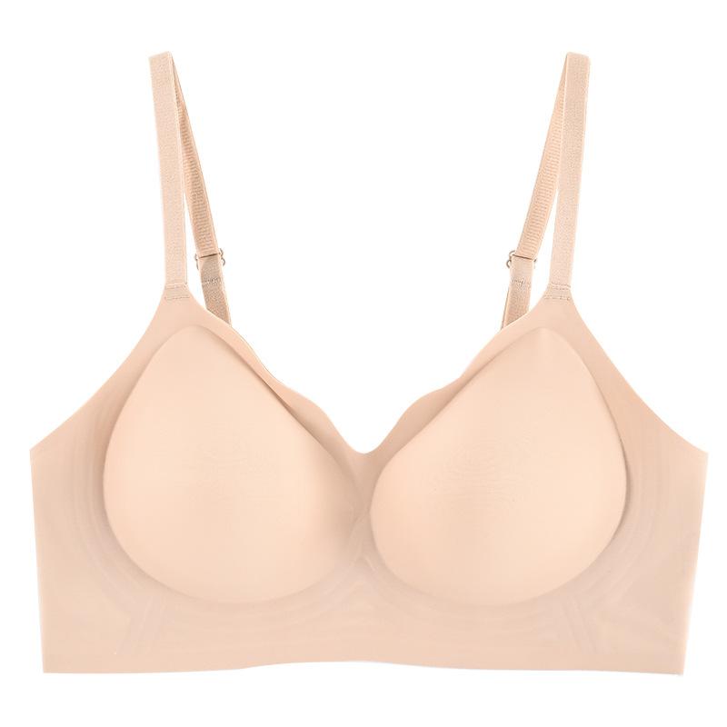 New jelly soft support solid color seamless small chest gathering no steel ring bra sports fixed cup