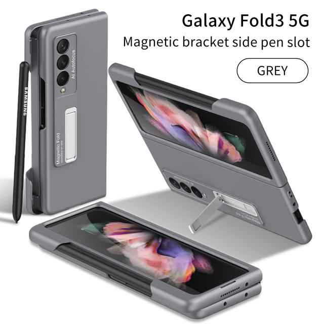 Ultra Thin Matte Case For Samsung Galaxy Z Fold 3 Z Fold 4 5g Case Magnetic Holder Side Pen Slot Phone Cover Fundas (No S Pen )