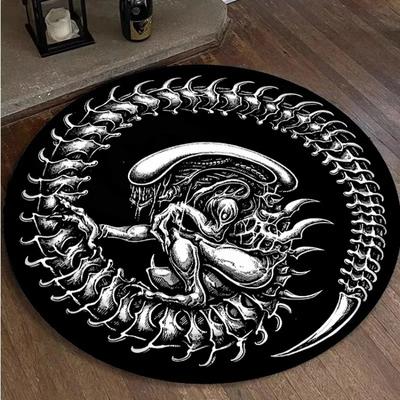 Mystic Symbol Round Area Rug – Gothic Style Carpet for Bedroom or Beside Bed – Non-Slip, Machine Washable Floor Mat, Dark Decor